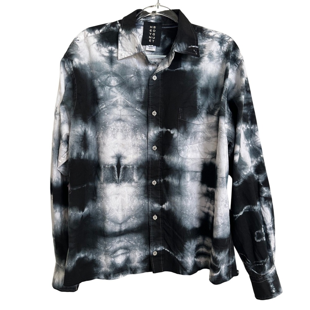 BOGUNEYT Tie Dye Gauze Panel Shirt Raw Hem Size L